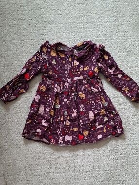 Souris Mini Girls' Plum Winter Woodland Print Long-Sleeve Dress Sz 4